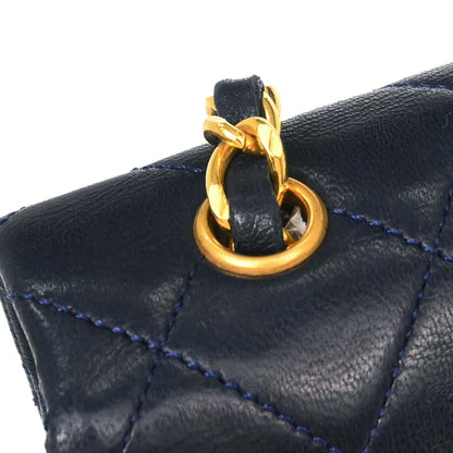 Chanel Navy Lambskin Turnlock Mini Full Flap Shoulder Bag