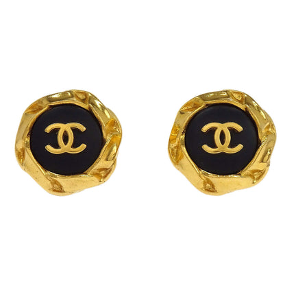 Chanel Button Clip-On Earrings Gold Black 96A