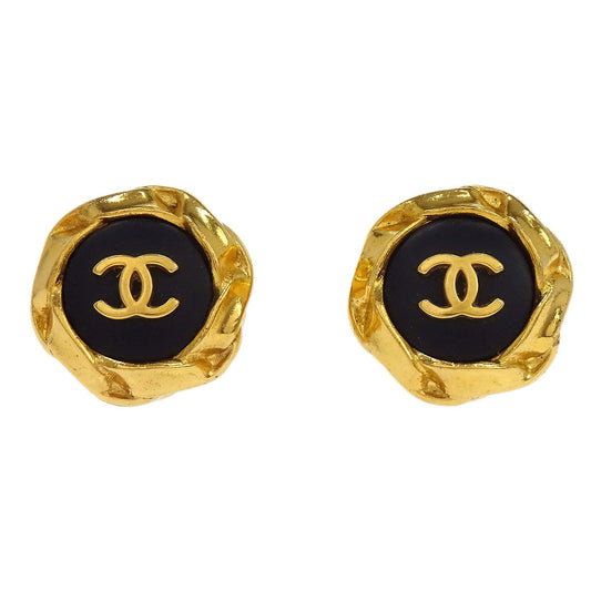 Chanel Button Clip-On Earrings Gold Black 96A