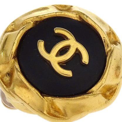 Chanel Button Clip-On Earrings Gold Black 96A