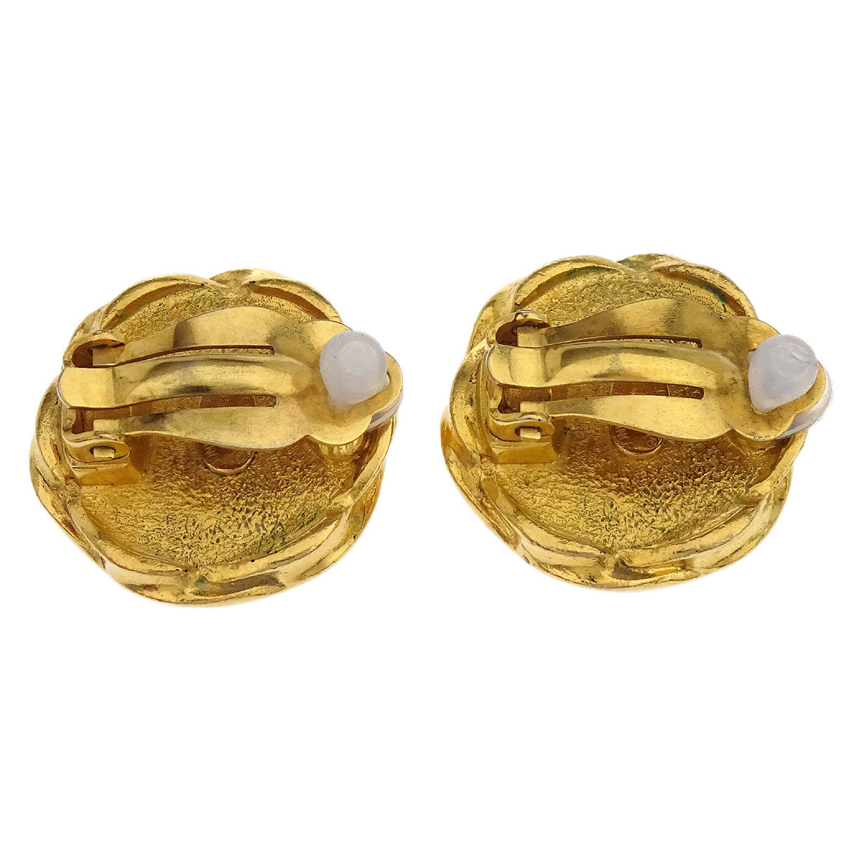 Chanel Button Clip-On Earrings Gold Black 96A