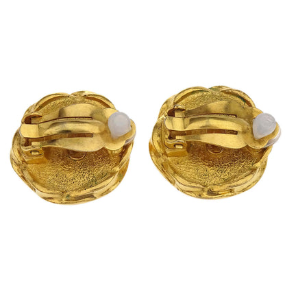 Chanel Button Clip-On Earrings Gold Black 96A