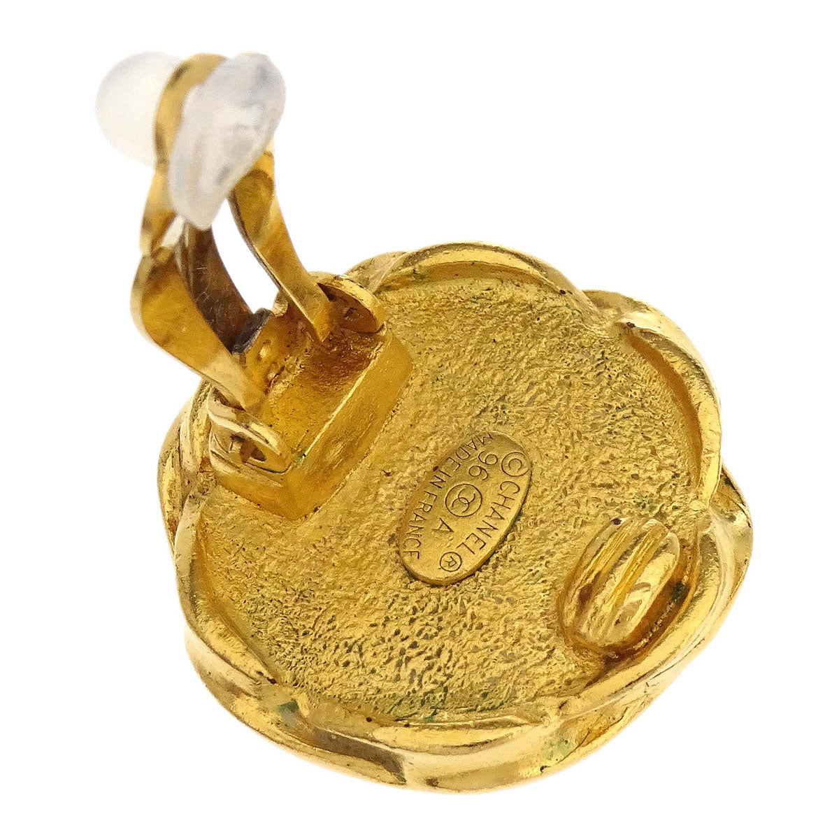 Chanel Button Clip-On Earrings Gold Black 96A