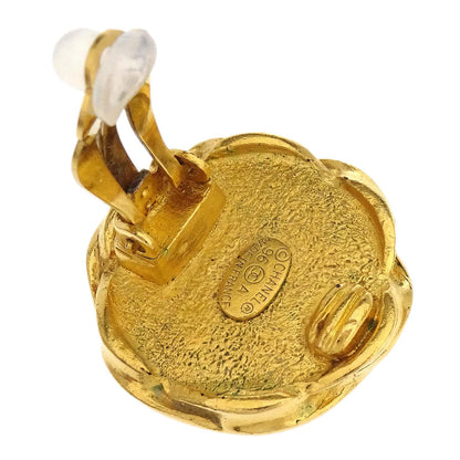 Chanel Button Clip-On Earrings Gold Black 96A