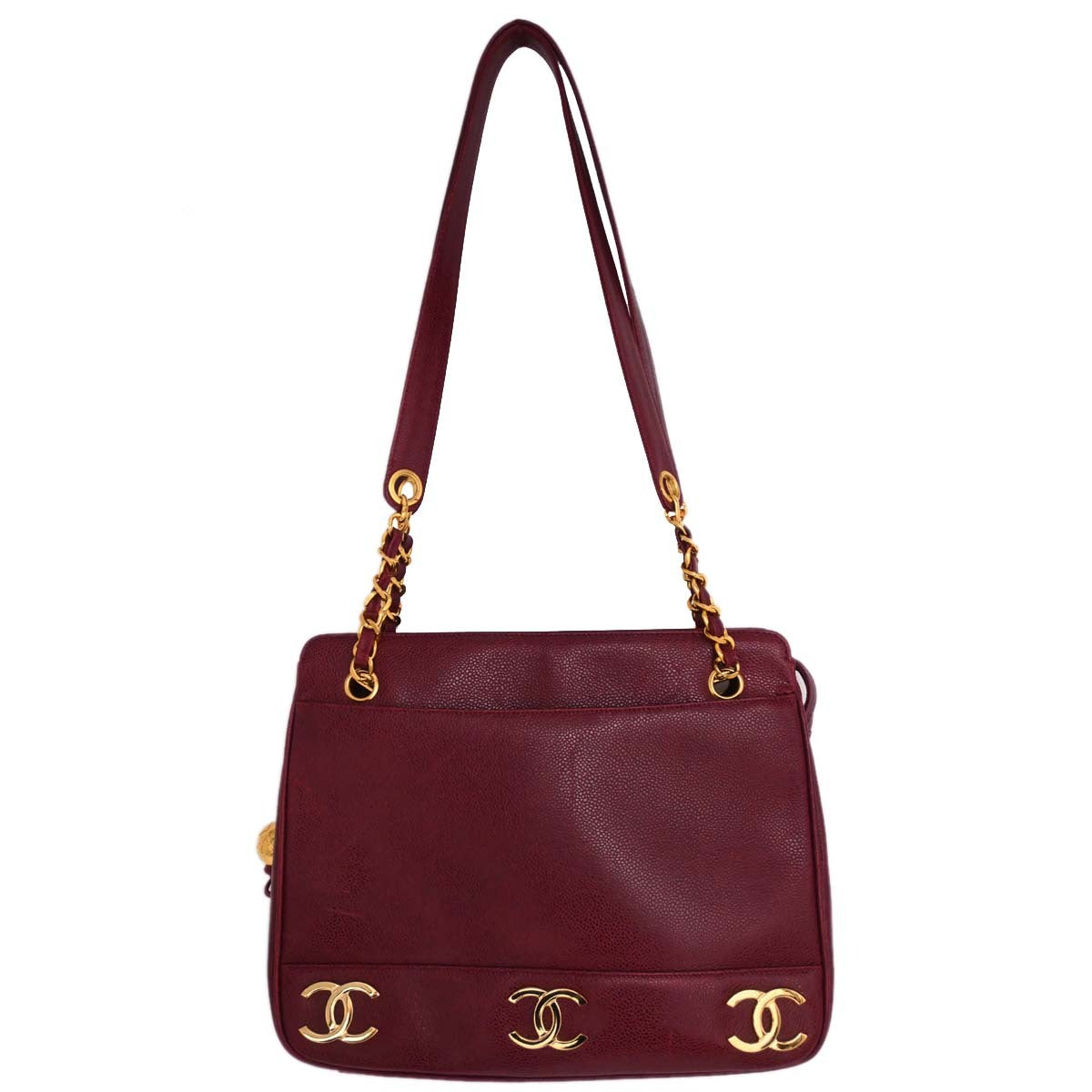 Chanel Bordeaux Caviar Skin Triple CC Shoulder Tote Bag