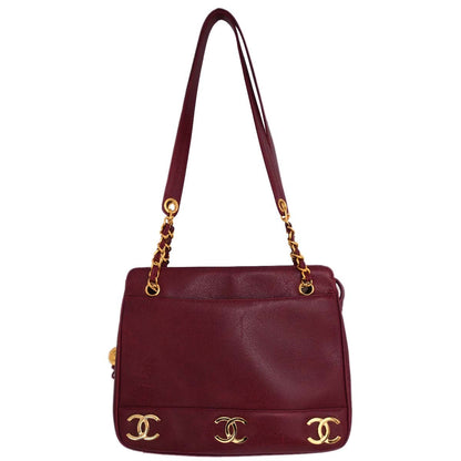 Chanel Bordeaux Caviar Skin Triple CC Shoulder Tote Bag