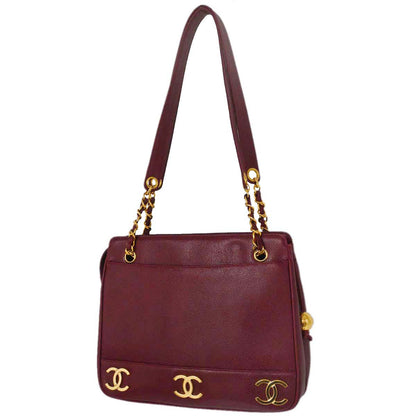 Chanel Bordeaux Caviar Skin Triple CC Shoulder Tote Bag
