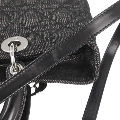 Christian Dior Black Denim Large Lady Dior Cannage 2way Shoulder Handbag