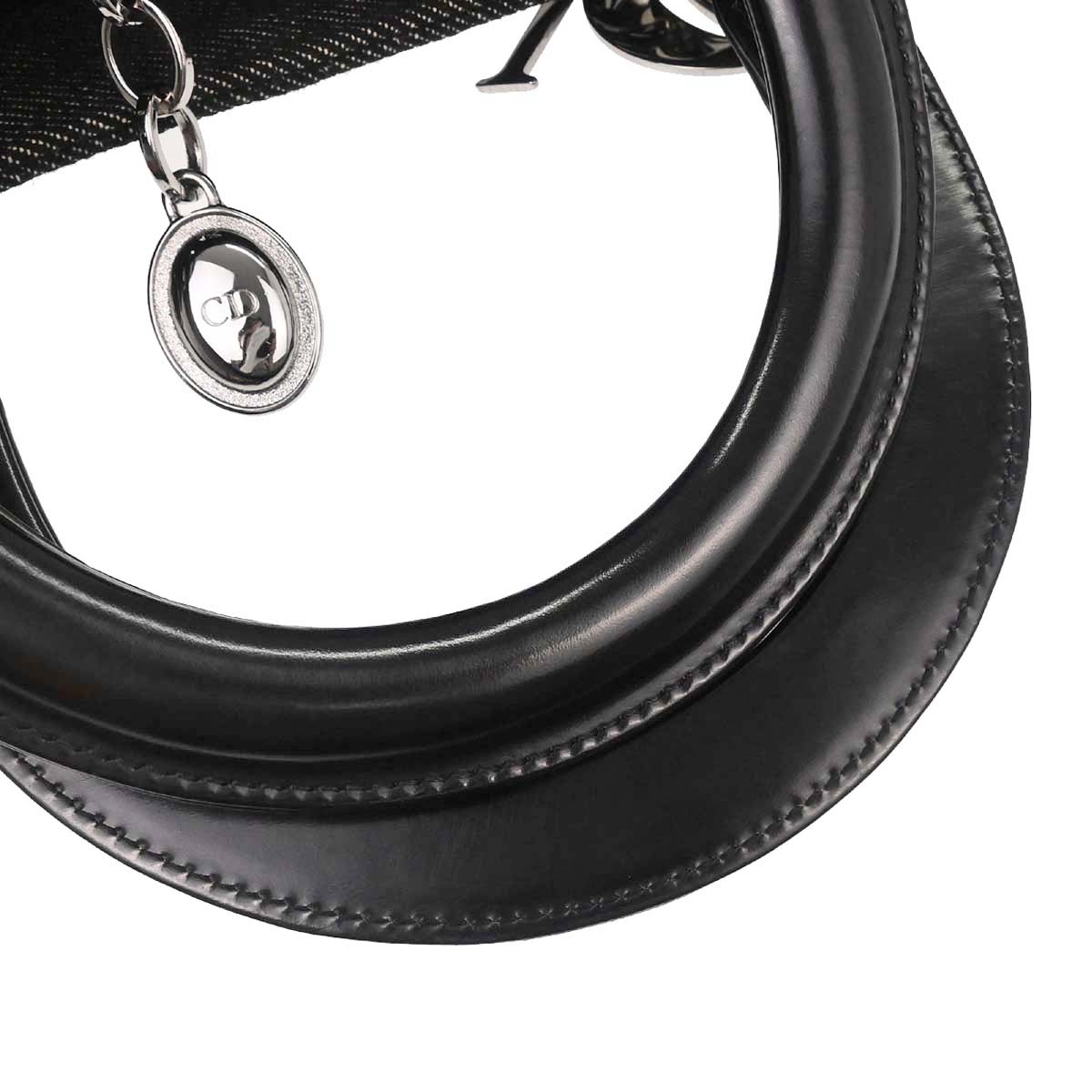 Christian Dior Black Denim Large Lady Dior Cannage 2way Shoulder Handbag