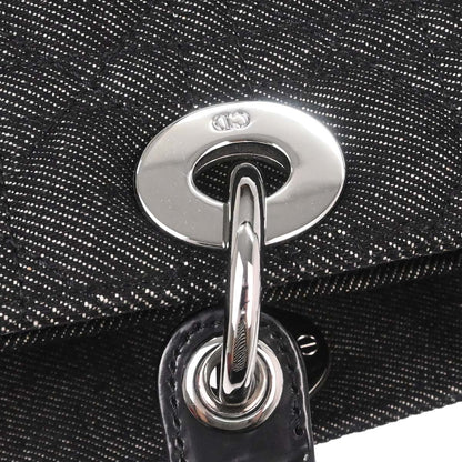 Christian Dior Black Denim Large Lady Dior Cannage 2way Shoulder Handbag