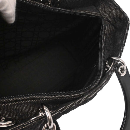 Christian Dior Black Denim Large Lady Dior Cannage 2way Shoulder Handbag