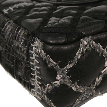 Chanel 2011 Black Tweed Lambskin Patchwork Stitch Shoulder Bag