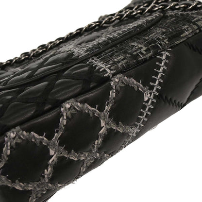 Chanel 2011 Black Tweed Lambskin Patchwork Stitch Shoulder Bag