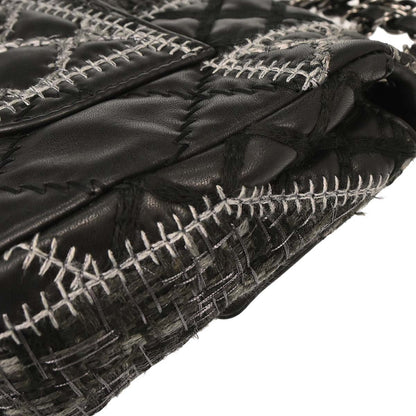 Chanel 2011 Black Tweed Lambskin Patchwork Stitch Shoulder Bag