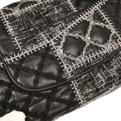 Chanel 2011 Black Tweed Lambskin Patchwork Stitch Shoulder Bag
