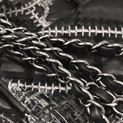 Chanel 2011 Black Tweed Lambskin Patchwork Stitch Shoulder Bag