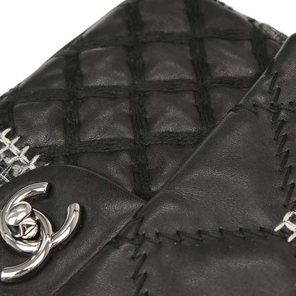 Chanel 2011 Black Tweed Lambskin Patchwork Stitch Shoulder Bag