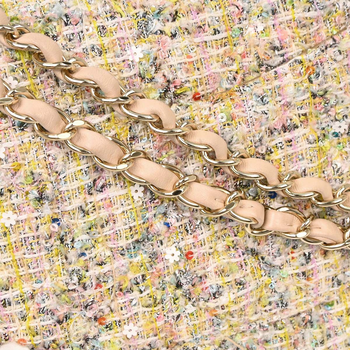 Chanel White Tweed Garden Party Medium Classic Double Flap Shoulder Bag