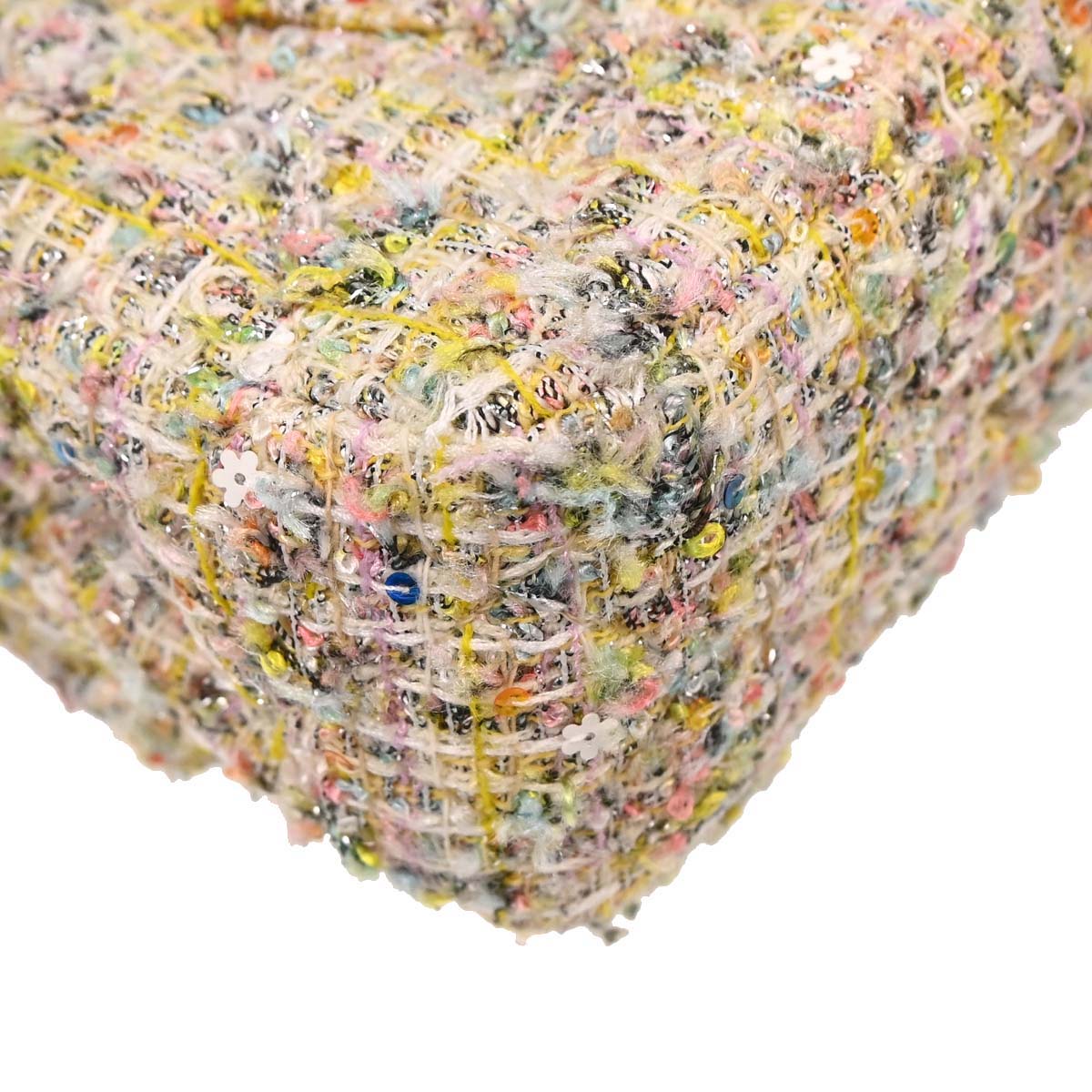 Chanel White Tweed Garden Party Medium Classic Double Flap Shoulder Bag