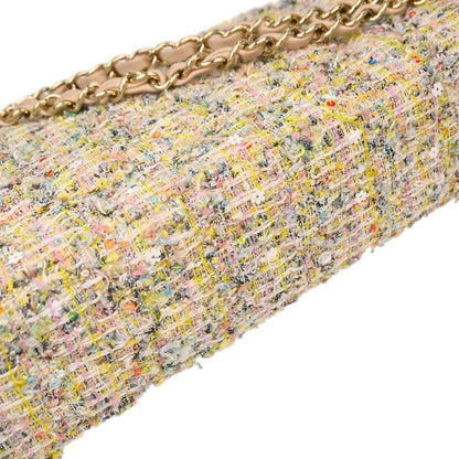 Chanel White Tweed Garden Party Medium Classic Double Flap Shoulder Bag