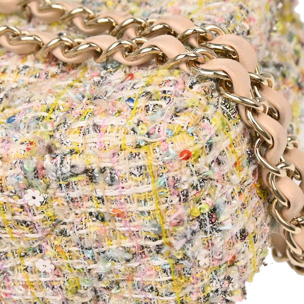 Chanel White Tweed Garden Party Medium Classic Double Flap Shoulder Bag