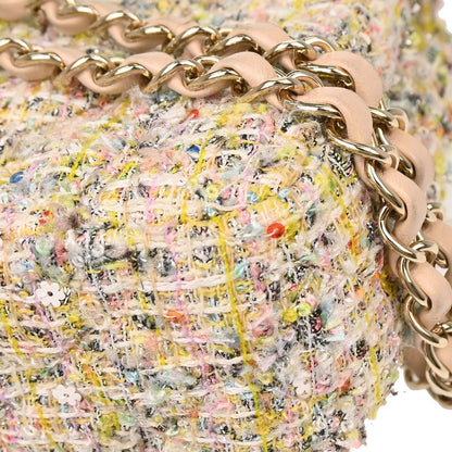 Chanel White Tweed Garden Party Medium Classic Double Flap Shoulder Bag