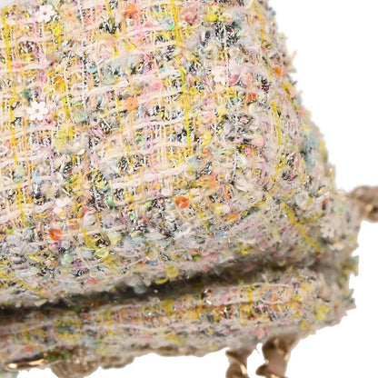 Chanel White Tweed Garden Party Medium Classic Double Flap Shoulder Bag