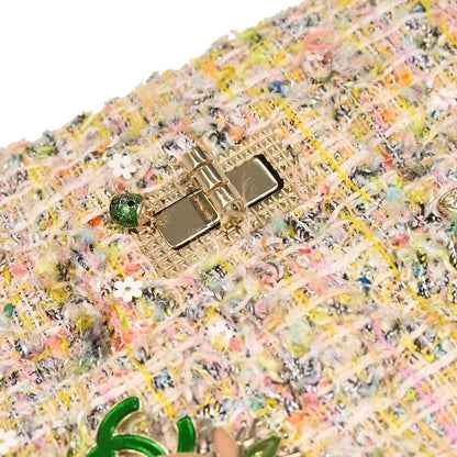 Chanel White Tweed Garden Party Medium Classic Double Flap Shoulder Bag