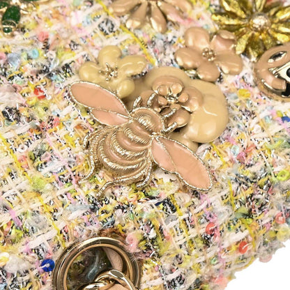 Chanel White Tweed Garden Party Medium Classic Double Flap Shoulder Bag