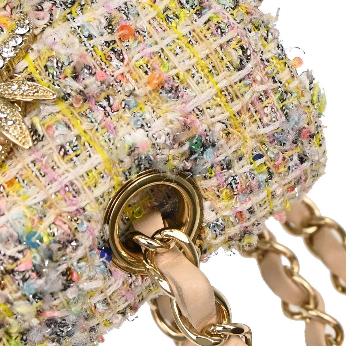 Chanel White Tweed Garden Party Medium Classic Double Flap Shoulder Bag