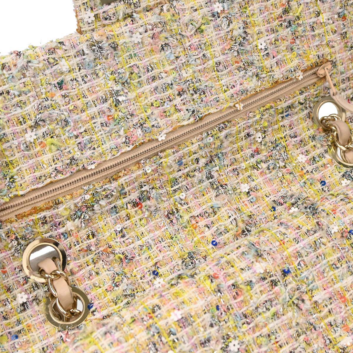 Chanel White Tweed Garden Party Medium Classic Double Flap Shoulder Bag