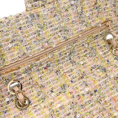 Chanel White Tweed Garden Party Medium Classic Double Flap Shoulder Bag