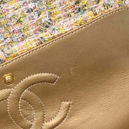 Chanel White Tweed Garden Party Medium Classic Double Flap Shoulder Bag