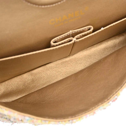 Chanel White Tweed Garden Party Medium Classic Double Flap Shoulder Bag