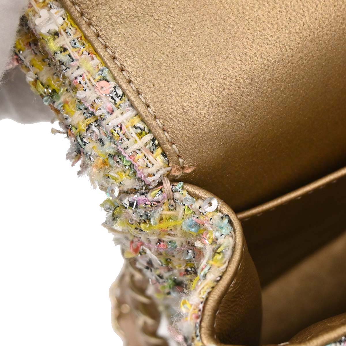 Chanel White Tweed Garden Party Medium Classic Double Flap Shoulder Bag