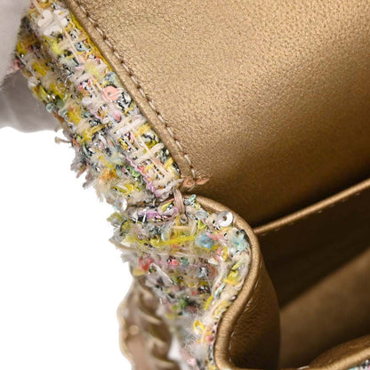 Chanel White Tweed Garden Party Medium Classic Double Flap Shoulder Bag