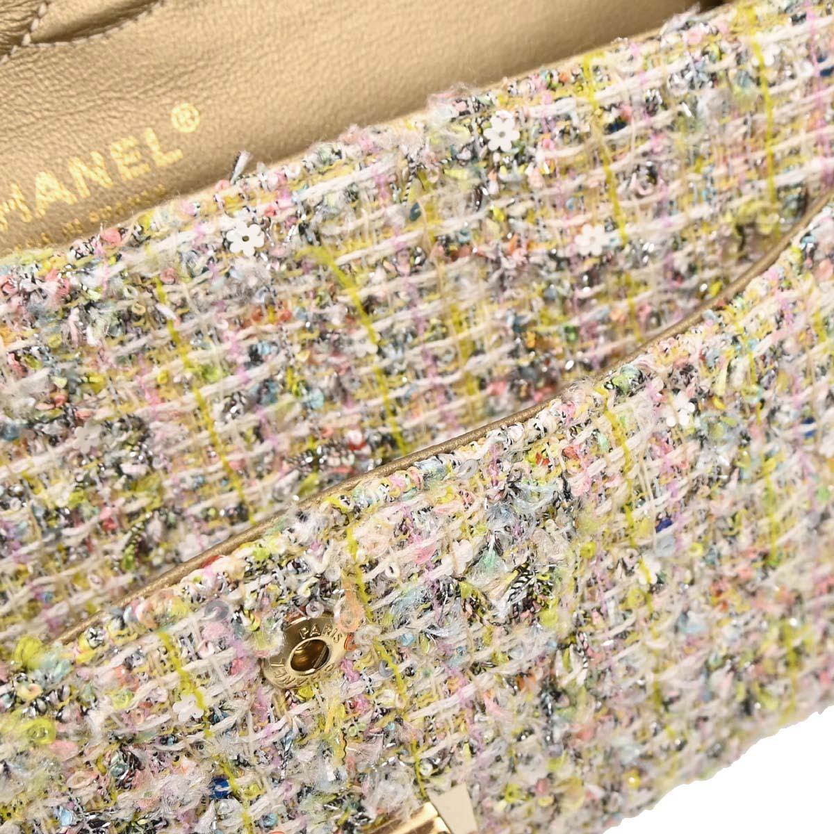 Chanel White Tweed Garden Party Medium Classic Double Flap Shoulder Bag