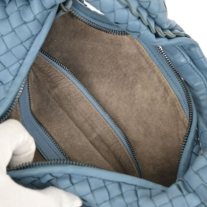 Bottega Veneta Blue Lambskin Intrecciato Hobo Handbag