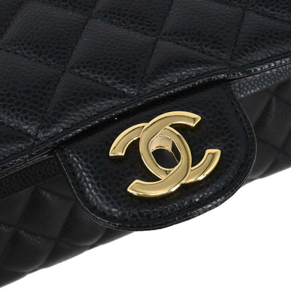 Chanel 2015-2016 Black Caviar Medium Classic Double Flap Shoulder Bag