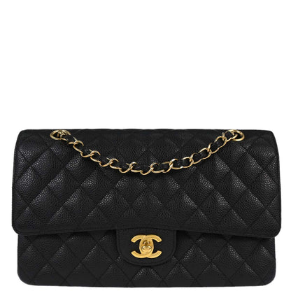 Chanel 2006-2008 Black Caviar Skin Medium Classic Double Flap Shoulder Bag