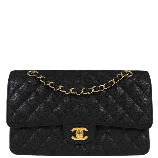 Chanel 2006-2008 Black Caviar Skin Medium Classic Double Flap Shoulder Bag