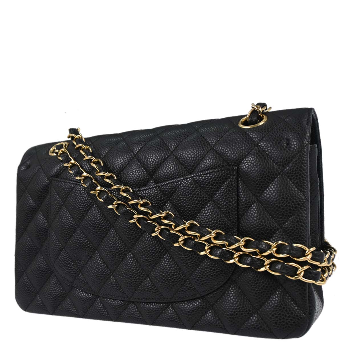 Chanel 2006-2008 Black Caviar Skin Medium Classic Double Flap Shoulder Bag