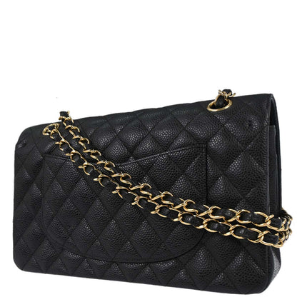 Chanel 2006-2008 Black Caviar Skin Medium Classic Double Flap Shoulder Bag