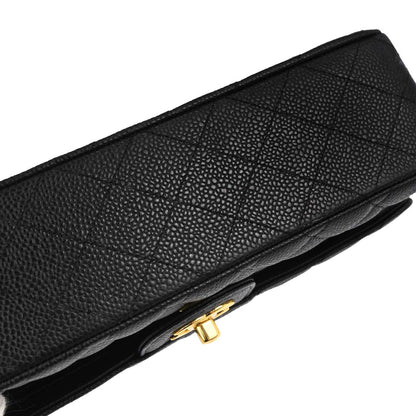 Chanel 2006-2008 Black Caviar Skin Medium Classic Double Flap Shoulder Bag