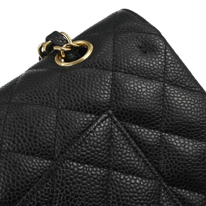 Chanel 2006-2008 Black Caviar Skin Medium Classic Double Flap Shoulder Bag
