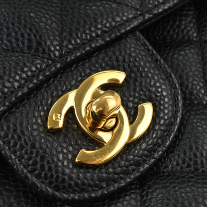 Chanel 2006-2008 Black Caviar Skin Medium Classic Double Flap Shoulder Bag