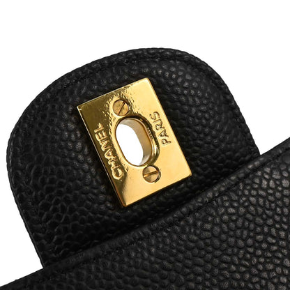 Chanel 2006-2008 Black Caviar Skin Medium Classic Double Flap Shoulder Bag