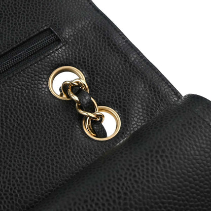 Chanel 2006-2008 Black Caviar Skin Medium Classic Double Flap Shoulder Bag