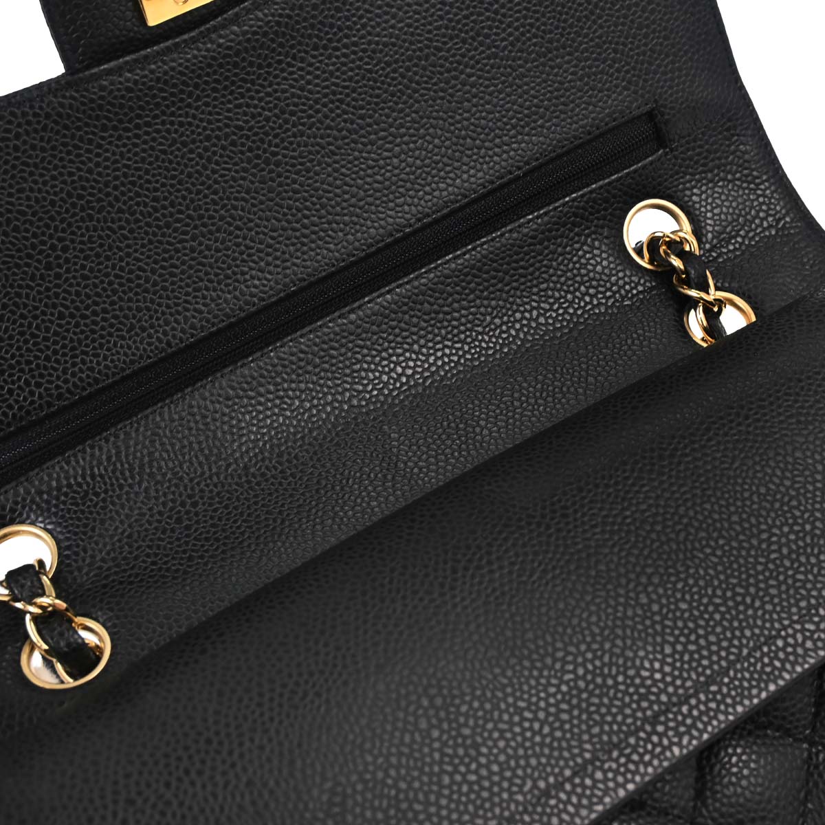 Chanel 2006-2008 Black Caviar Skin Medium Classic Double Flap Shoulder Bag