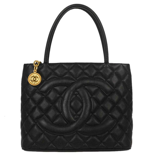 Chanel 2003-2004 Black Caviar Skin Medallion Tote Handbag